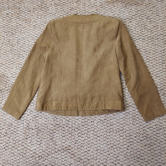 Dressbarn Faux Suede Jacket Womens Sz M Brown Tan Full Zip Blazer Lined Neutral - Picture 16 of 16